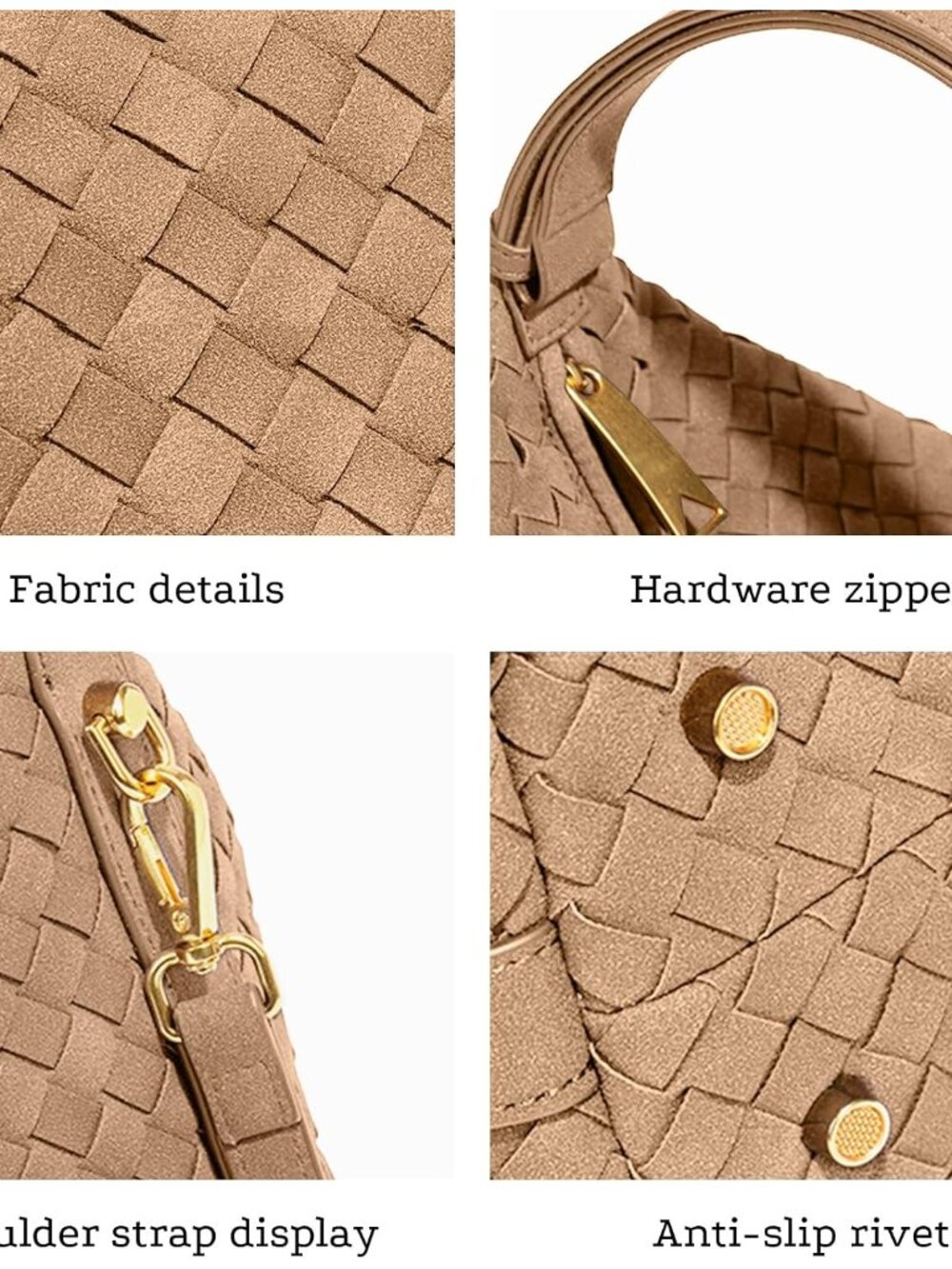 Woven Suede Hobo Purse for Women,Faux Suede Shoulder Bag,Woven Crossbody Bag,Han - Picture 6 of 6